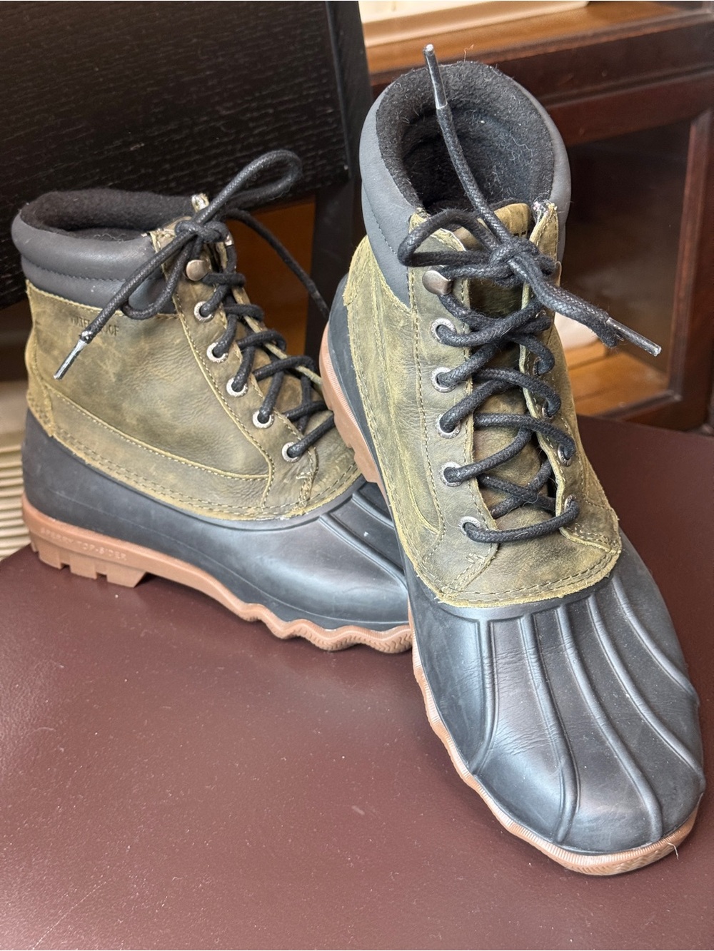 Sperry Cold Bay Waterproof Duck Boots Men’s Size 8 Olive Black Leather